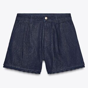 Zara ⚠️ LAST DAY! 1975 Lace Denim Bermuda Shorts Size 6 NWT Pleats Dart